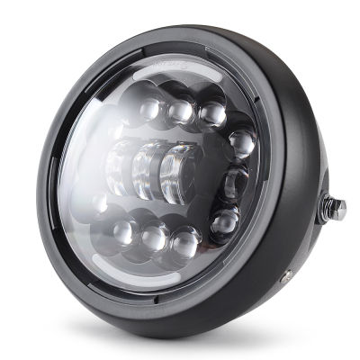 7.5 Inch Motorcycle LED Headlight Universal Motor 7.5" Round Head Lamp Black Headlamp for Harley Cafe Racer Bobber Honda