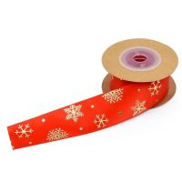 5 Yards/roll 25mm red Christmas Printing Bronzing Silk Ribbon Gift Decoration Packaging Christmas Ribbon DIY Handmade Supplies