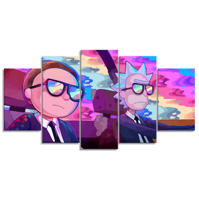 Hd Prints Rick Painting Morty Pictures Wall Art Modular Canvas 5 Panel Anime Role Poster Bedside Background Frame Home Decor