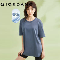 GIORDANO ผู้หญิง เสื้อยืดคอกลมแขนสั้นผ้าฝ้ายถักคอกลมยาว Free Shipping 05323386