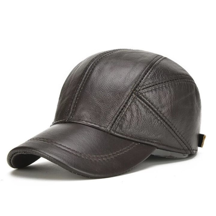 top-new-casual-leather-outdoor-baseball-cap-men-cowhide-leather-earlap-caps-male-fall-winter-cow-leather-hats