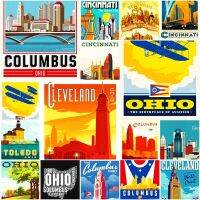 แม่เหล็กติดตู้เย็น โอไฮโอ โอกลาโฮม่า USA ขนาด 2 × 3 นิ้ว วินเทจ Fridge magnet Ohio Oklahoma America Souvenir Vintage 2x3 inch รับสั่งทำผลิต Made to order