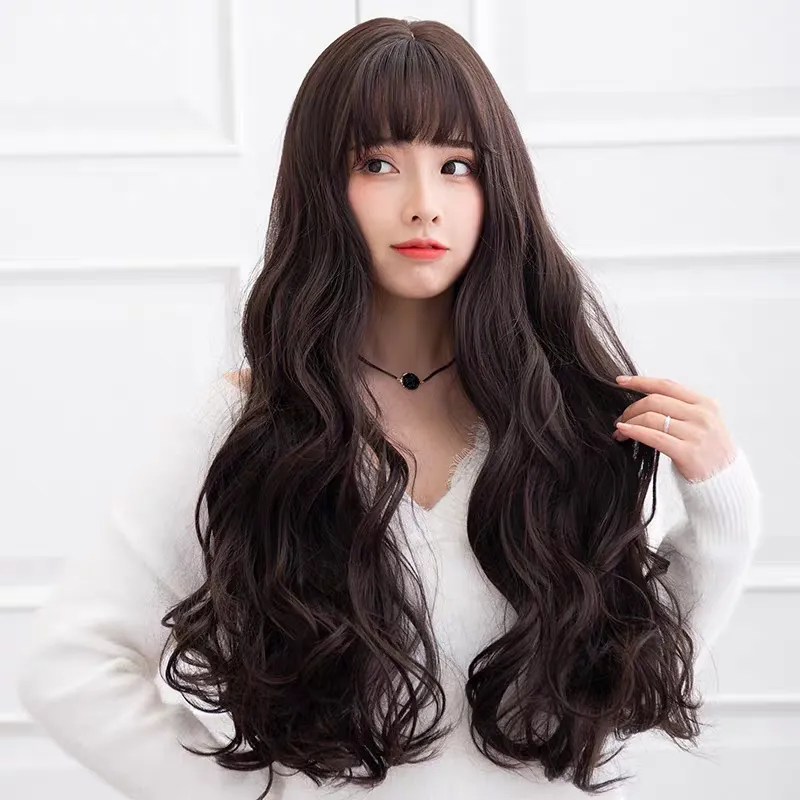 68cm Brown black curls Long hair wig women Fashion Korean Style | Lazada PH