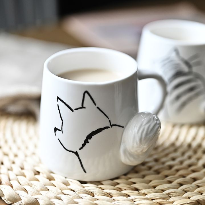 high-end-cups-สไตล์ญี่ปุ่นสร้างสรรค์ลูกแมวสามมิติบรรเทาหางแก้วเซรามิกกระต่ายถ้วยกาแฟอาหารเช้าถ้วยนมของขวัญปีใหม่