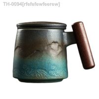 ✷ﺴ rfefefewfeerew Cerâmica Copo De Café Com Tampa Escritório Água Filtro Copos Chá E Canecas Cabo Madeira Caixa Presente Aniversário CM061