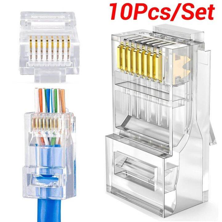 RJ45 Cat6 Cat5e Connector Ends Gold Plated 8P8C Pass Through