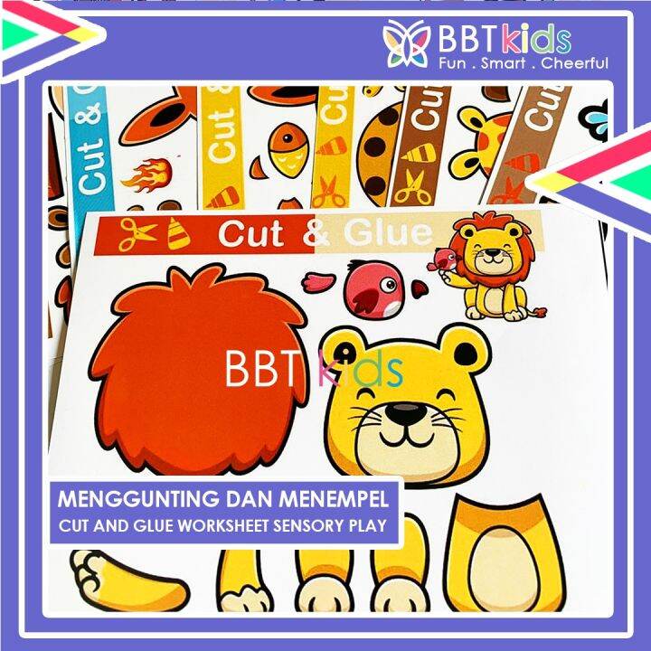 Menggunting Dan Menempel 4 7 Tahun Cut And Glue Worksheet Sensory Play