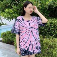 เสื้อมัดย้อมสีพาสเทล UNISEX | ผ้า Cotton100% - KT158-มันเทศ(แดงอ่อน-ดำ)