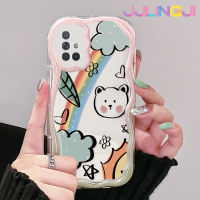 Jlingji เคส A71กาแลคซีปลอกสำหรับ Samsung 4G A72 5G เคสลายการ์ตูนหมีสีรุ้งดีไซน์ใหม่ขอบคลื่นเนื้อครีมเคสโปร่งใสลายกล้องถ่ายรูปกันกระแทกแบบใสนิ่มฝาครอบป้องกันอ่อนโยนเรียบง่าย