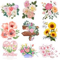 Beautiful Flowers Stickers Heat Thermal Transfer For Clothing Cartoon Plant Applique Iron-on Transfer For Clothes Iron On Patch