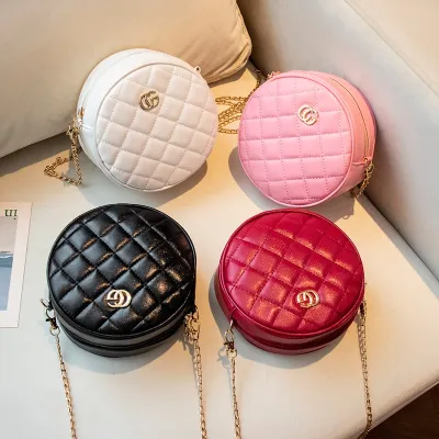 [COD] Foreign trade new rhombus round bag chain embroidery thread trendy shoulder Messenger makeup coin purse wholesale