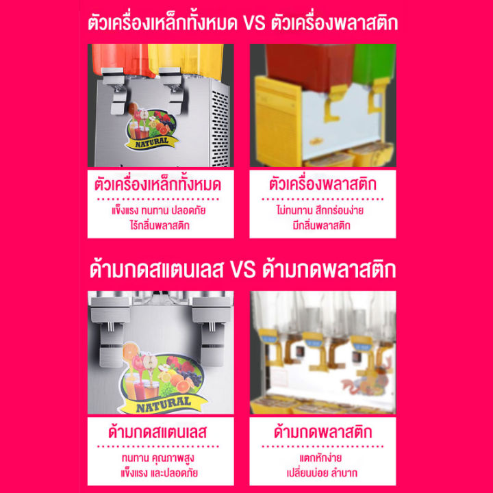 เครื่องทำเครื่องดื่มแช่แข็งใช้ในเชิงพาณิชย์-เครื่องจ่ายน้ำหวาน-3-หัว-เครื่องกดน้ำผลไม้อัติโนมัติ-ร้อน-เย็น-ช่องใส่น้ำคู่-น้ำเย็นอัติโนมัติ-เครื่องกดน้ำผล-17l-ช่อง-juice-dispenser