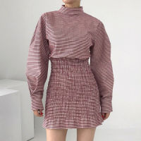 WAKUTA Korean 2021 Sweet Cool Hip Slim Dress Autumn Winter 2021 Palid Vintage Stane Neck Puff Sleeve High Waist Mini Dresses