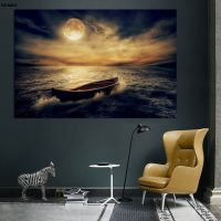 Moon Sea เรือโปสเตอร์พิมพ์ Modern Room Decor ภาพวาดผ้าใบ Wall Art Backgrond