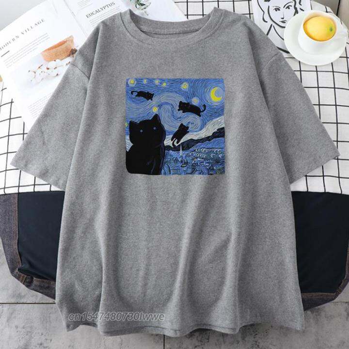 van-gogh-starry-night-cat-in-the-painting-female-male-t-shirt-plus-size-tops-style-tee-shirts-round-neck-men-women-t-shirts