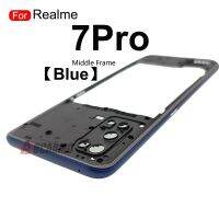 Aocarmo Realme 7 Pro กรอบกลางและแบตเตอรี่ด้านหลังฝาหลังพร้อมกาวอะไหล่ซ่อมสีฟ้าเงิน