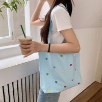 ifashionbagshop(IF1815) กระเป๋าผ้าสกีนปักหัวใจ Pastel mini hearts มีกระดุม