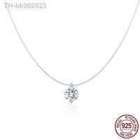 ❀ Dazzling crystal clear zircon pendant invisible fishing line silver necklace for women jewelry wedding