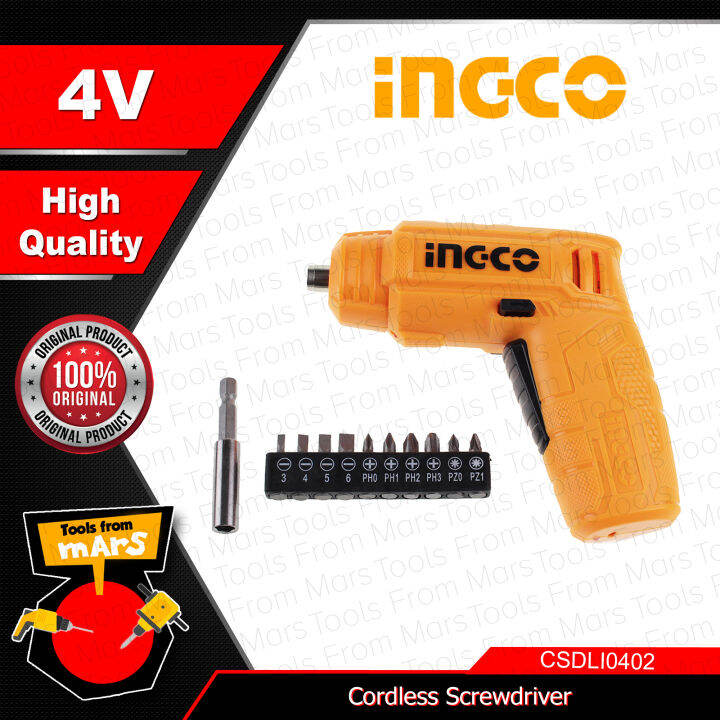 INGCO Cordless Screwdriver Set 4V Lithium Ion Battery CSDLI0402 •TOOLS