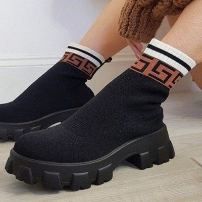 Shoes Woman Boots Knitted Sock Boots Womens Thick-soled Short Tube Breathable Plus Size 43 Martin Boots Platform Booties Heels
