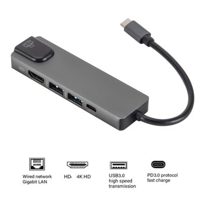 Kebidu 4K USB C Hub ไปยัง Gigabit Ethernet Rj45 Lan 5 In 1 USB Type C ฮับอะแดปเตอร์สำหรับ Mac Book Pro Thunderbolt 3 USB-C ชาร์จ PD Feona