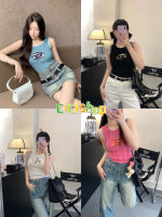 Cici(C8008)Crop Top เสื้อกล้ามไหมพรม ครอปท็อป ดีเทลโลโก้Dหน้าอกเก๋ แซ่บมาก