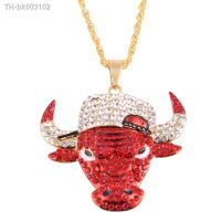 ▧✲✵ Hip Hop Red Rhinestones Paved Iced Big Bull Head Pendants Punk Necklace for Women Men Jewelry Chain