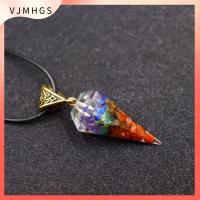 VJMHGS 7 Chakra orgonite สร้อยคอจี้ลูกตุ้มเรกิ คริสตัลรักษารักษา Amulet สร้อยคอจี้จักระพลังงาน ของขวัญที่สร้างสรรค์ หินอัญมณีหิน สร้อยคอหินหลากสี