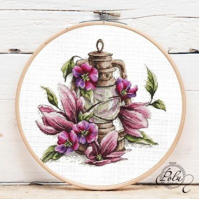 Oil lamp and flower Top Quality Beautiful Lovely Counted Cross Stitch Kit Height Chart Measure Needlework