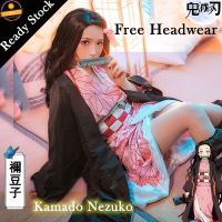 Ready stock ชุดกิโมโนคอสเพลย์   Kamado Nezuko  cosplay outfits Demon Slayer:Kimetsu no Yaiba Halloween Anime performance costume Kimono QC7310956