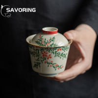 120130Ml Hand-Painted Lingxiao ดอกไม้ชา Tureen Underglaze สีเซรามิค Kung Fu ชุดชา Bubble Gaiwan ในครัวเรือน Putti ถ้วย