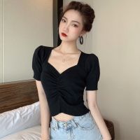 Ready Stock Korean Short Sleeve Slim Knitted T-Shirts V-Neck Casual Women Tops