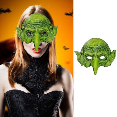 หน้ากากวันฮาโลวีนโฟม PU สีเขียวแม่มดหน้ากากปาร์ตี้การแสดงบนเวทีอุปกรณ์คอสเพลย์ภาพยนตร์หน้ากากปากแหลมแม่มด