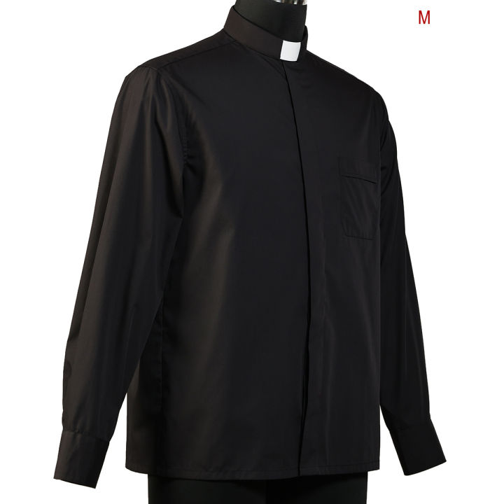 เสื้อเชิ้ตผู้ชาย-creacher-priest-tops-with-tab-collar-long-sleeve-for-clergy-black