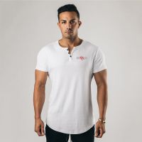 Men Casual Slim Cotton Gym Workout Muscle Short Sleeve T-shirts Summer Moisture Wicking Cotton Fashion Button Collar Cool Shirt