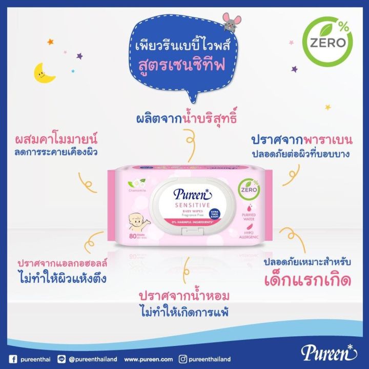 pureen-เบบี้ไวพ์-สูตรเซนซิทีฟ-sensitive-baby-wipes-แพ็ค-4-สุดคุ้ม-เหมาะสำหรับเด็กแรกเกิด