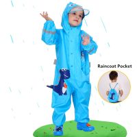 Kids Rain Suit with Hood Waterproof Jumpsuits Baby Cartoon Animals One Piece Raincoat Children Boys Girls Rainwear 1-12 Years