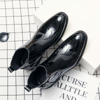 FECHENG 2023 รองเท้าหนังหุ้มข้อชายรองเท้าบู๊ตผู้หญิงหนังรองเท้าลำลองหนังแท้สีดำทึบขนาดใหญ่37-45