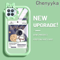 เคส Chenyyyka สำหรับ OPPO A93 2020 F17 Pro Reno 4F Reno 4 Lite เคสแฟชั่นอวกาศนักบินอวกาศรูปโบว์มอนสเตอร์น้อยเคสนิ่มกันรอยขีดข่วนเคสโทรศัพท์โปร่งใส TPU ซิลิกาเจลฝาครอบป้องกันเลนส์กล้องถ่ายรูป