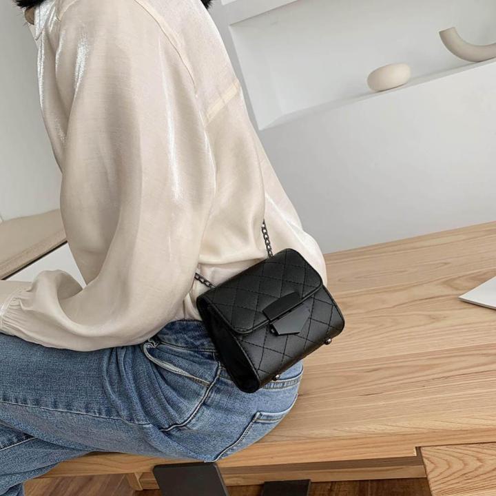 โซ่กระเป๋าใส่เอกสารหนัง-pu-สำหรับผู้หญิงกระเป๋าสะพายไหล่ขนาดเล็ก-สีดำ