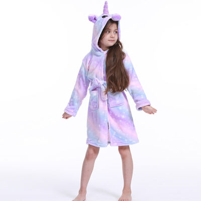 2-11Yrs Kigurumi Unicorn Hooded เสื้อคลุมอาบน้ำเด็กเด็ก Rainbow เสื้อคลุมอาบน้ำสัตว์สำหรับชายหญิงชุดนอน Nightgown ชุดนอนเด็ก