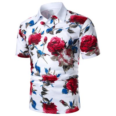 Summer Floral Print Casual Men Polo Shirts Fashion Business Comfortable Breathable Cool Tops Short-sleeved Cotton Polo Shirt 545464