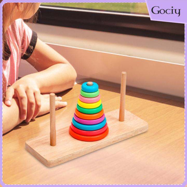 Gociy Wooden Rainbow Stacking Rings Traditional Indian Game Develop Logical Thinking Educational