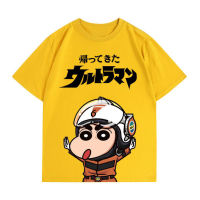 คู่รักเสื้อยืดอนิเมะ Crayon Shin-chan Ultraman สวมเสื้อแขนสั้นการ์ตูนลำลองในฤดูร้อน