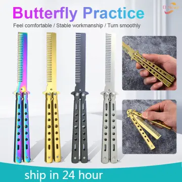 Butterfly Balisong Trainer Training Comb Knife Tool Metal Practice Black  Silver