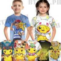 Pikachu Anime T-shirt Summer Fashion 3-13 Years Old Boys Girls Top Tees