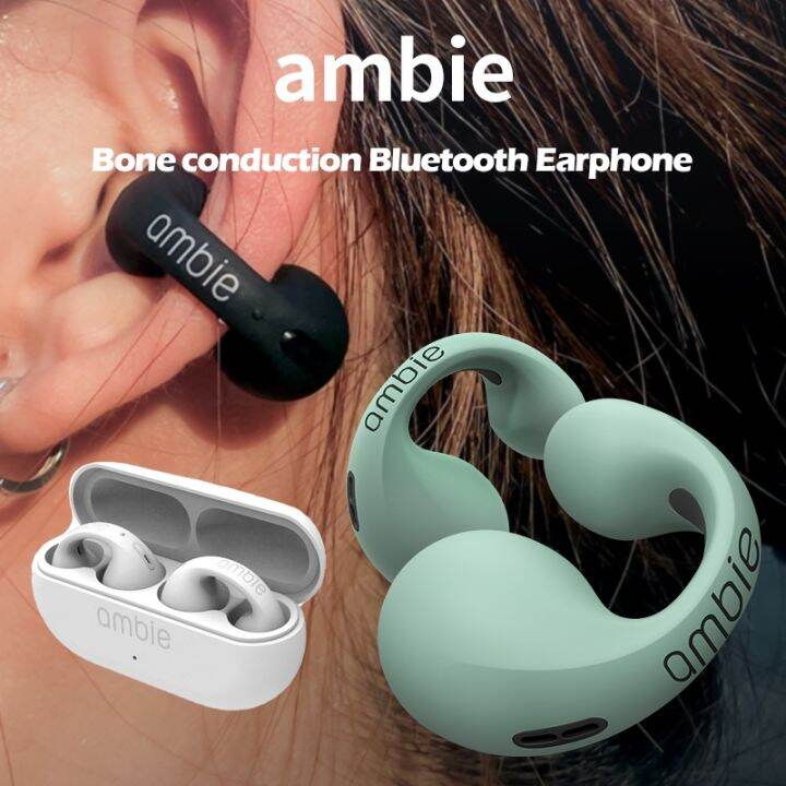ต่างหูแบบนำเสียงผ่านกระดูก Ambie ดั้งเดิม True Wireless หูฟังบลูทูธชุด