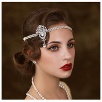 PESENAR 1920S หูฟัง The Great Gatsby Hair Piece Art Deco Headband จัดเลี้ยงงานแต่งงานงานเลี้ยงปีใหม่