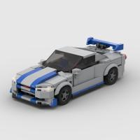 MOC Brick Nissan GTR R34 Racing Sports Car Vehicle Speed Champion Racer Building Blocks Technology Cars Garage Toy For Boys Gift Building Sets