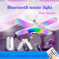 LED Four-leaf Music Lamp Colorful Intelligent Audio Folding Bulb Lamp+Remote Control Deformable Ceiling Fixture Lights